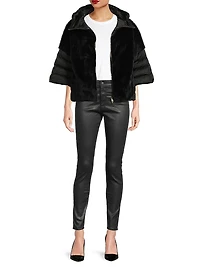 Faux Fur-Satin Down Jacket