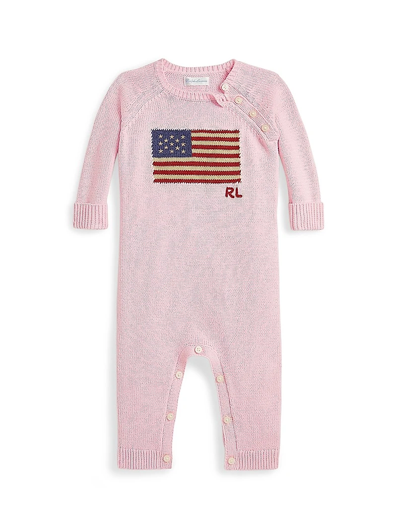 Baby Girl's Knit Cotton Flag Coverall