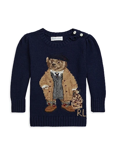 Baby Girl's Polo Bear Colorwork Crewneck Sweater