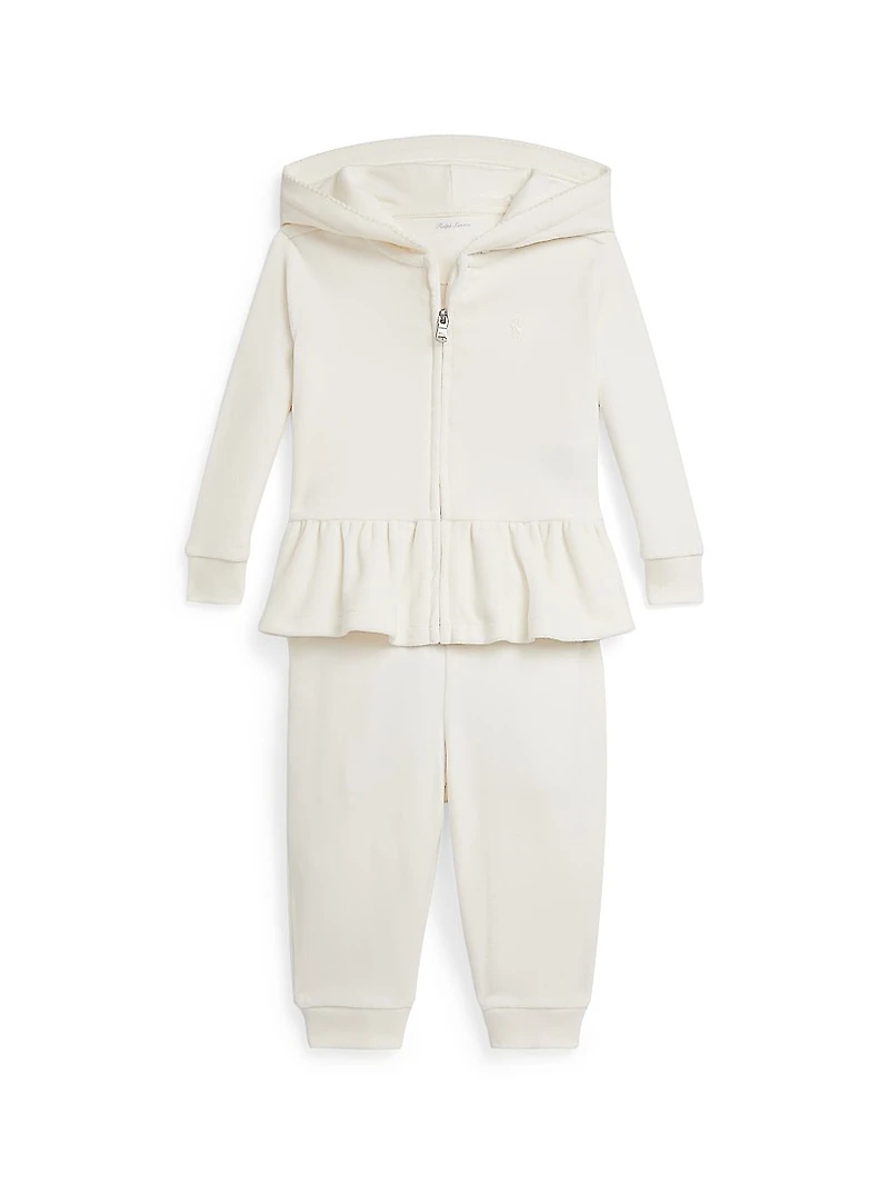 Baby Girl's Cotton Velour Hoodie & Pants Set
