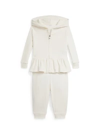 Baby Girl's Cotton Velour Hoodie & Pants Set