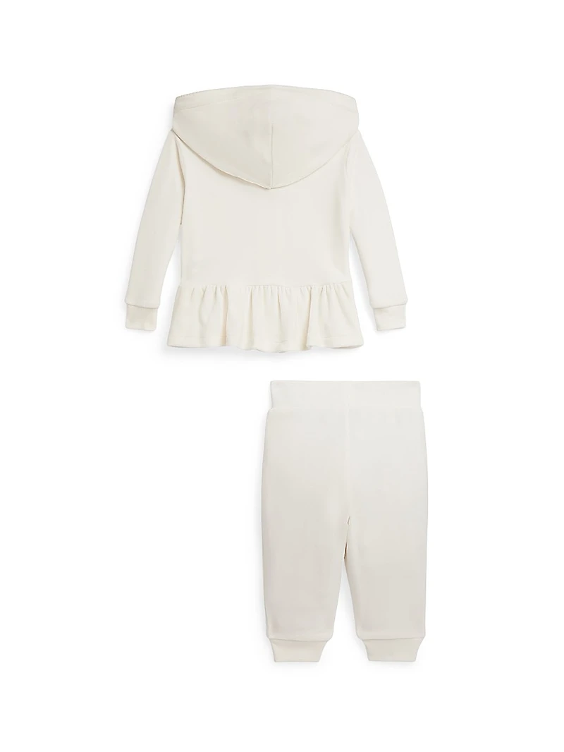Baby Girl's Cotton Velour Hoodie & Pants Set