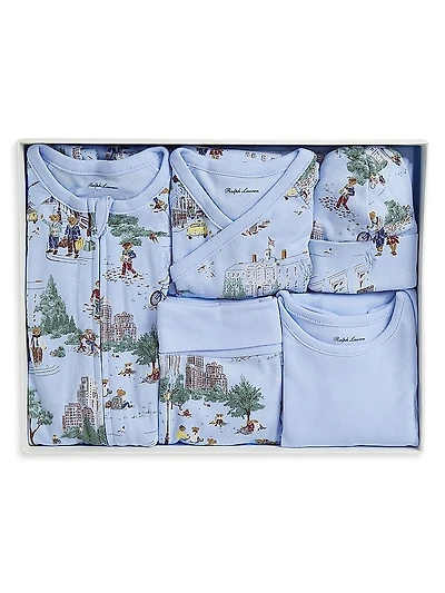 Baby Boy's Printed Cotton Interlock 6-Piece Gift Set