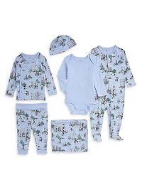 Baby Boy's Printed Cotton Interlock 6-Piece Gift Set
