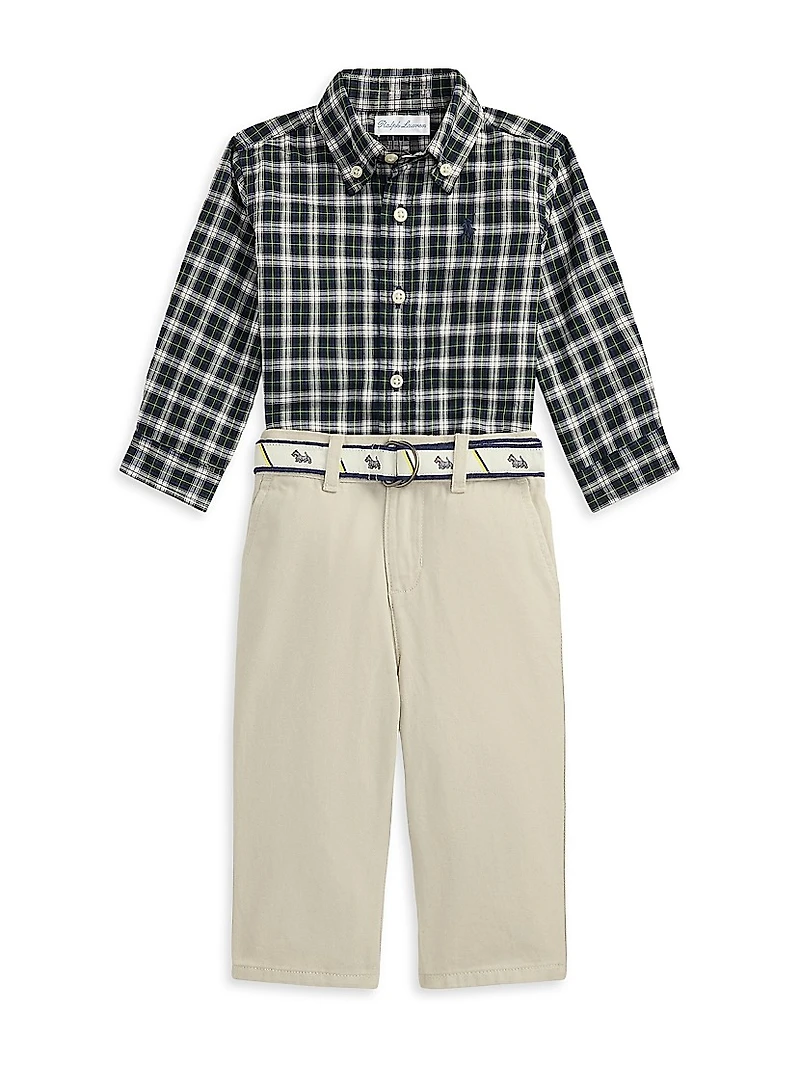 Baby Boy's 2-Piece Poplin Plaid Shirt & Pants Set