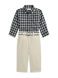 Baby Boy's 2-Piece Poplin Plaid Shirt & Pants Set