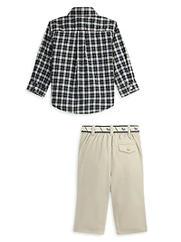 Baby Boy's 2-Piece Poplin Plaid Shirt & Pants Set