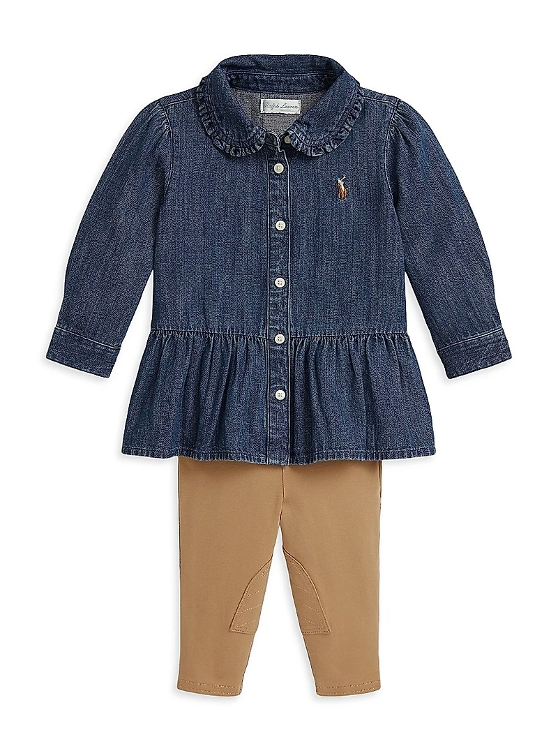 Baby Girl's 2-Piece Denim Shirt & Leggings Set