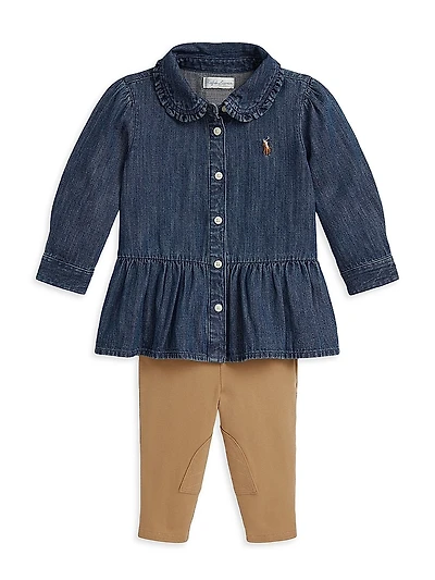 Baby Girl's 2-Piece Denim Shirt & Leggings Set