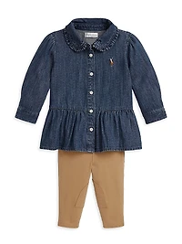 Baby Girl's 2-Piece Denim Shirt & Leggings Set
