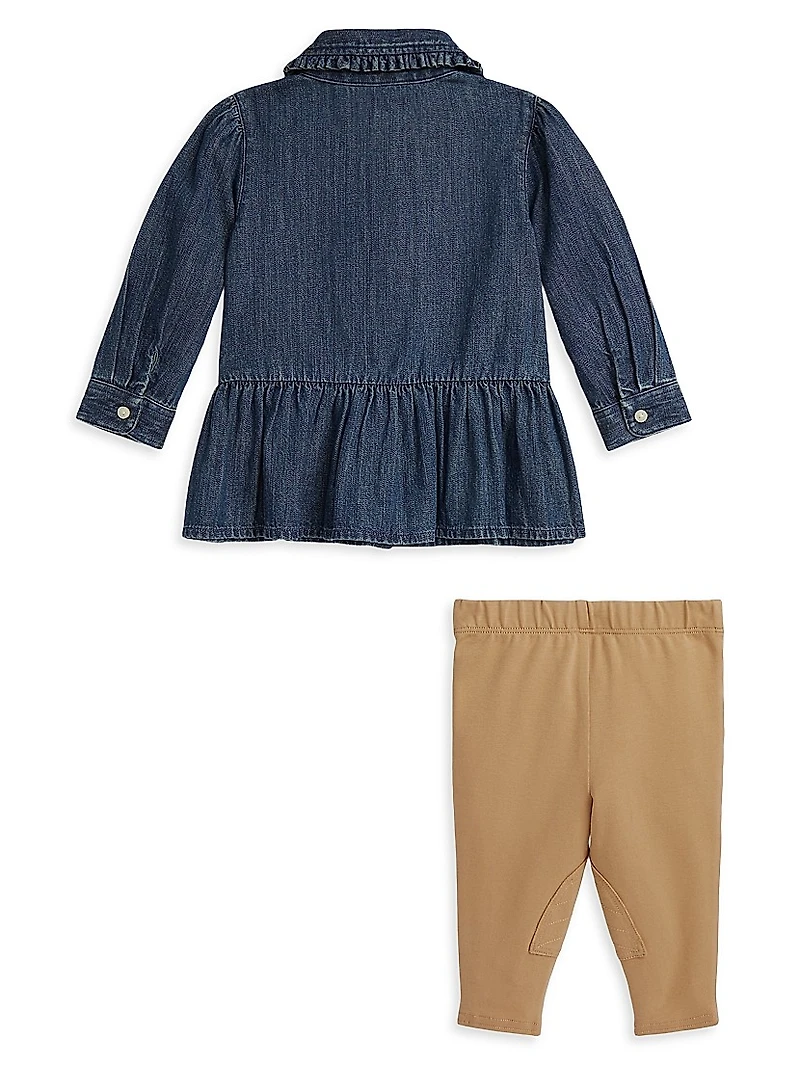 Baby Girl's 2-Piece Denim Shirt & Leggings Set