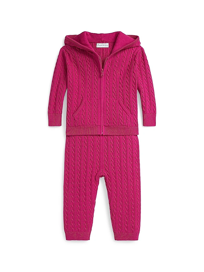 Baby Girl's 2-Piece Cable-Knit Cotton Sweatsuit Set
