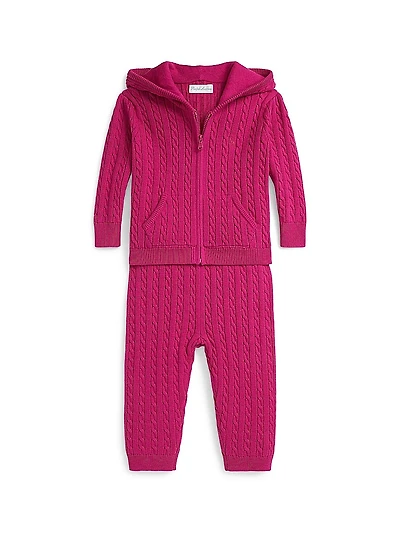 Baby Girl's 2-Piece Cable-Knit Cotton Sweatsuit Set