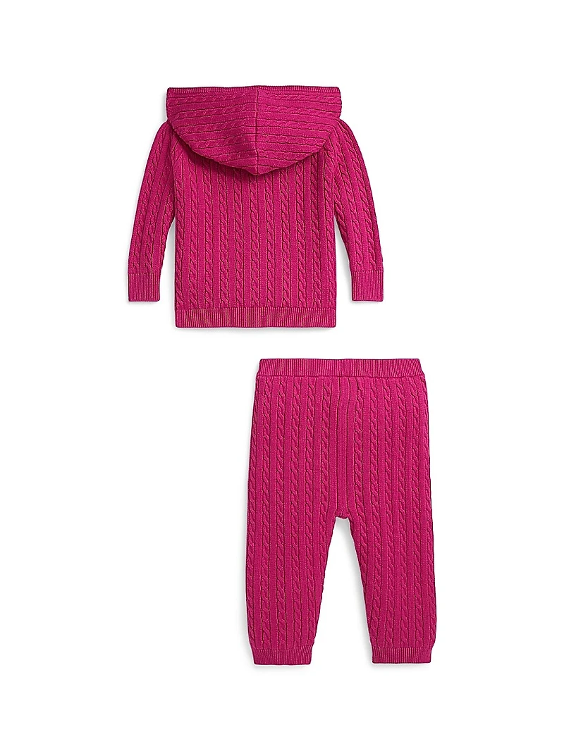 Baby Girl's 2-Piece Cable-Knit Cotton Sweatsuit Set