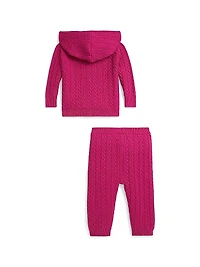 Baby Girl's 2-Piece Cable-Knit Cotton Sweatsuit Set