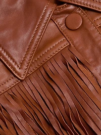 Fringed Leather Belted Coat