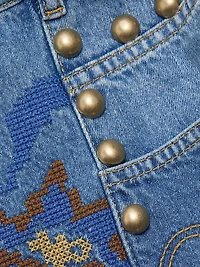 Embellished Stud High-Rise Straight-Leg Jeans
