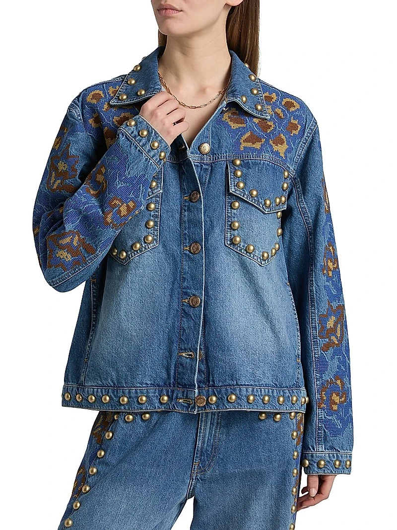 Studded Floral Denim Jacket