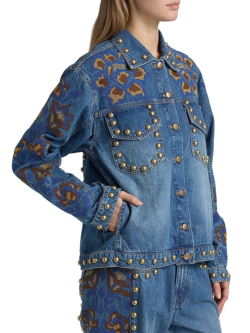 Studded Floral Denim Jacket