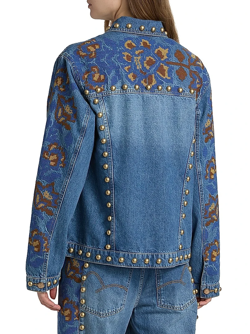 Studded Floral Denim Jacket