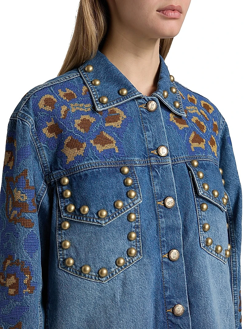 Studded Floral Denim Jacket