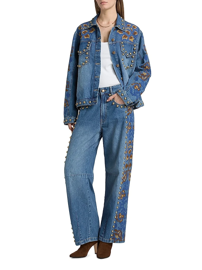 Studded Floral Denim Jacket