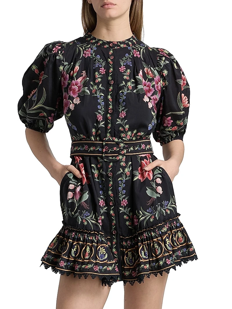 Belle Garden Floral Cotton-Blend Minidress