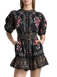 Belle Garden Floral Cotton-Blend Minidress