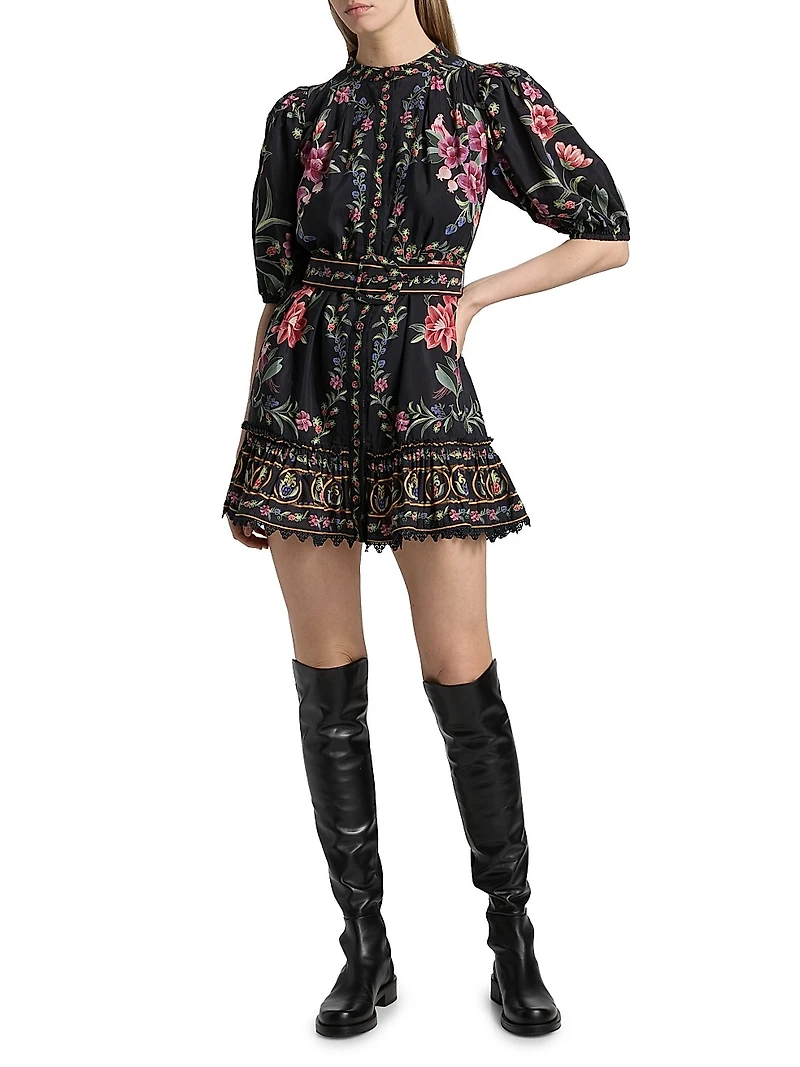 Belle Garden Floral Cotton-Blend Minidress