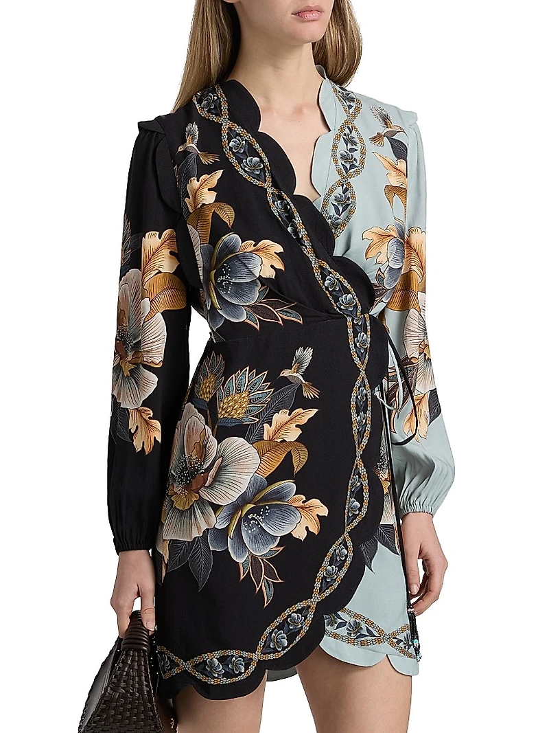 Snake Garden Floral Crêpe Wrap Minidress