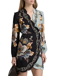 Snake Garden Floral Crêpe Wrap Minidress