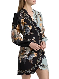 Snake Garden Floral Crêpe Wrap Minidress