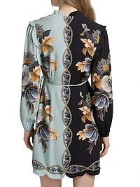 Snake Garden Floral Crêpe Wrap Minidress