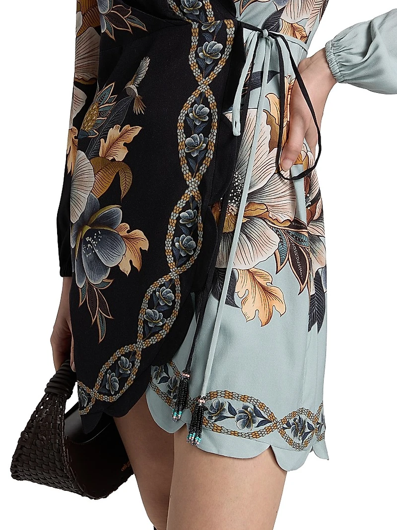 Snake Garden Floral Crêpe Wrap Minidress