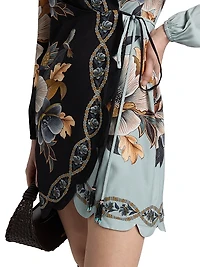 Snake Garden Floral Crêpe Wrap Minidress