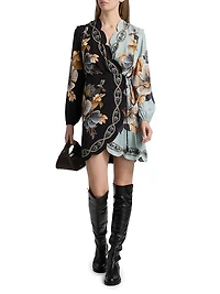 Snake Garden Floral Crêpe Wrap Minidress