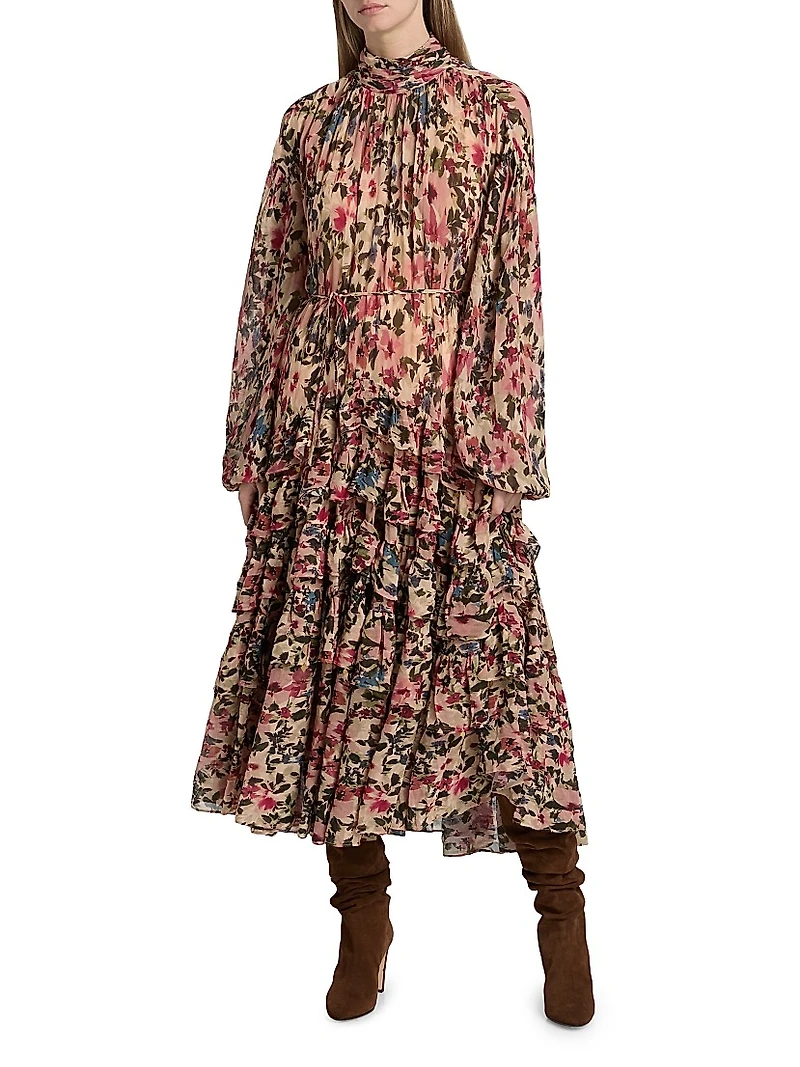 Blurry Tiny Flowers Floral Maxi Dress