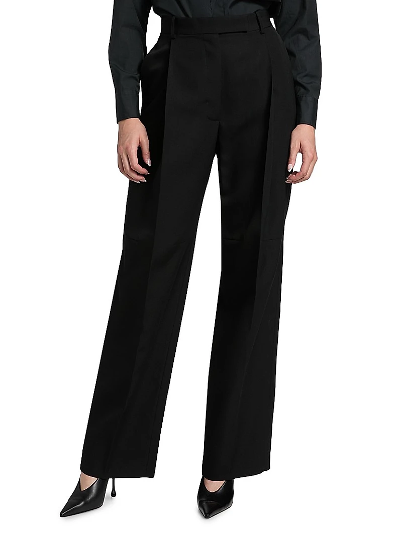 Sharp Wool Pleated High-Rise Wide-Leg Pants
