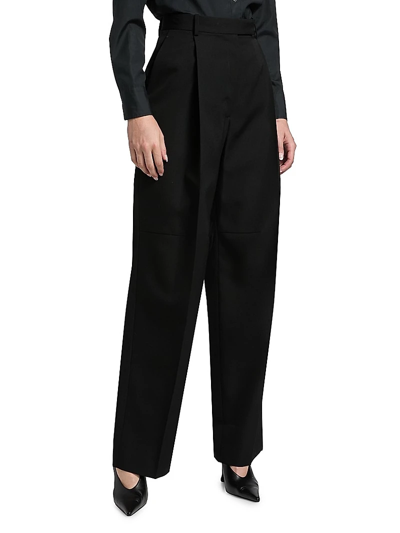 Sharp Wool Pleated High-Rise Wide-Leg Pants