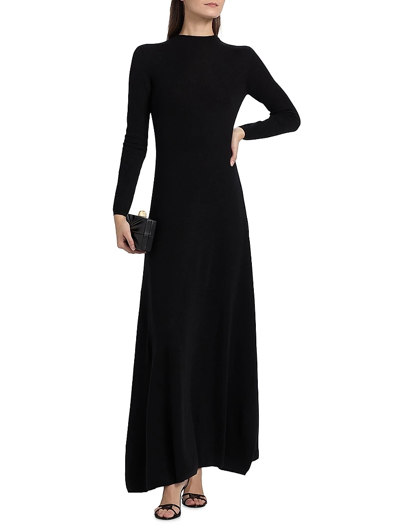 Cashmere-Silk Crewneck Maxi Sweaterdress