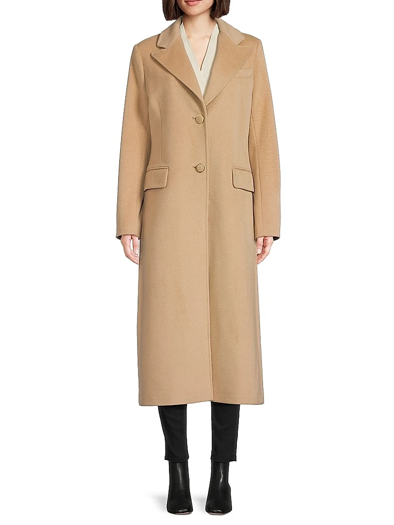 Wool-Blend Single-Breasted Maxi Coat
