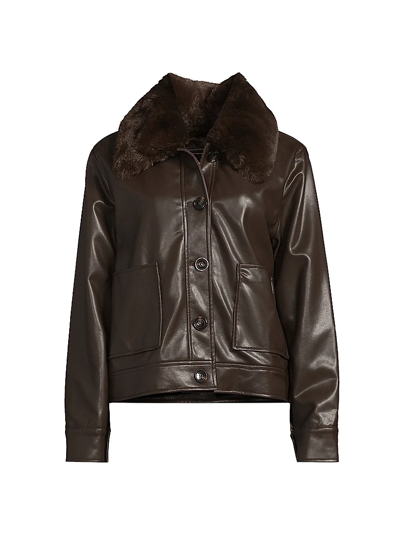 Faux Fur-Trimmed Leather Jacket