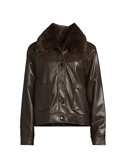 Faux Fur-Trimmed Leather Jacket