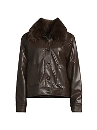 Faux Fur-Trimmed Leather Jacket