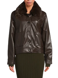Faux Fur-Trimmed Leather Jacket