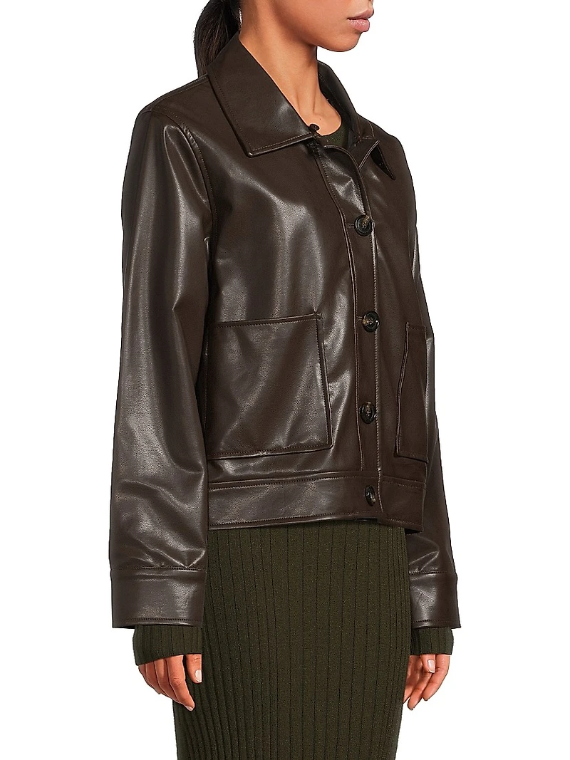 Faux Fur-Trimmed Leather Jacket