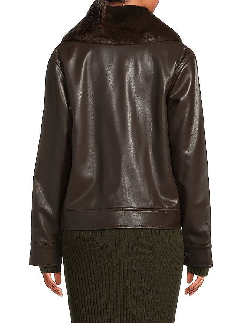 Faux Fur-Trimmed Leather Jacket