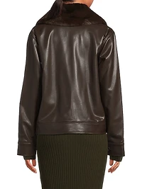 Faux Fur-Trimmed Leather Jacket