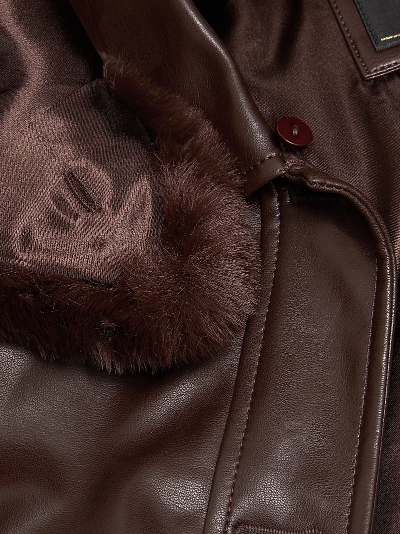 Faux Fur-Trimmed Leather Jacket