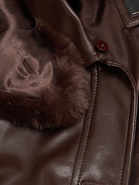 Faux Fur-Trimmed Leather Jacket